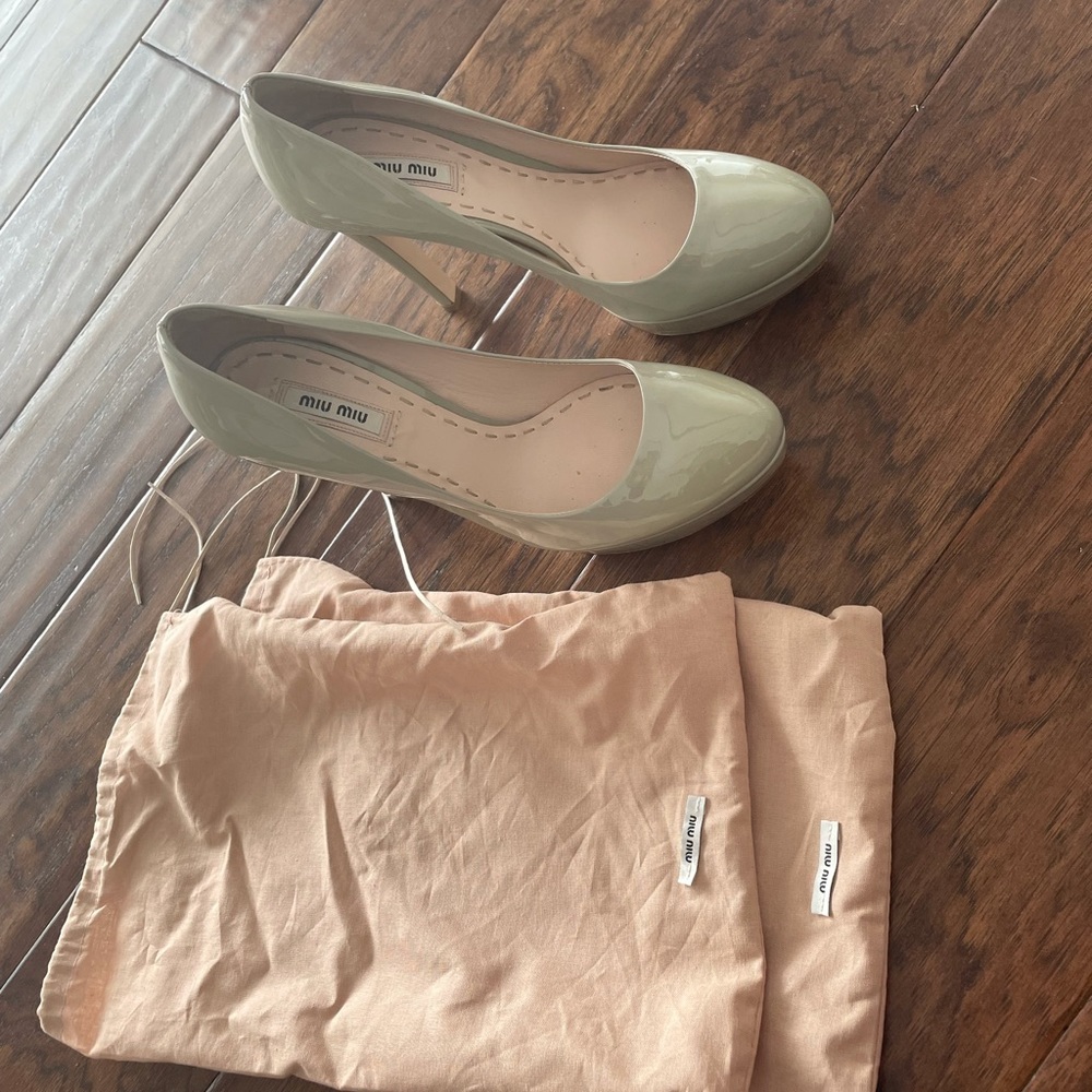 Gray, Patent Leather, Miu Miu Heels, Size 8.5. Gr… - image 2